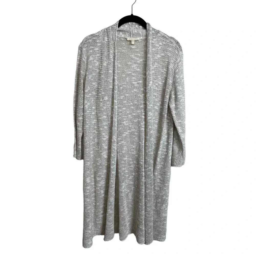Eileen Fisher Cardigan M Gray Minimalist Coastal Linen Blend Longline Duster